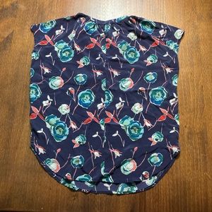 Amour Very Silk Navy Floral Blouse Size S